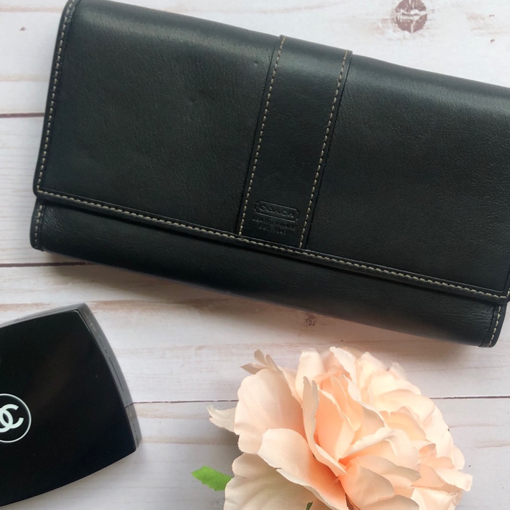 Coach Black Leather Checkbook Wallet